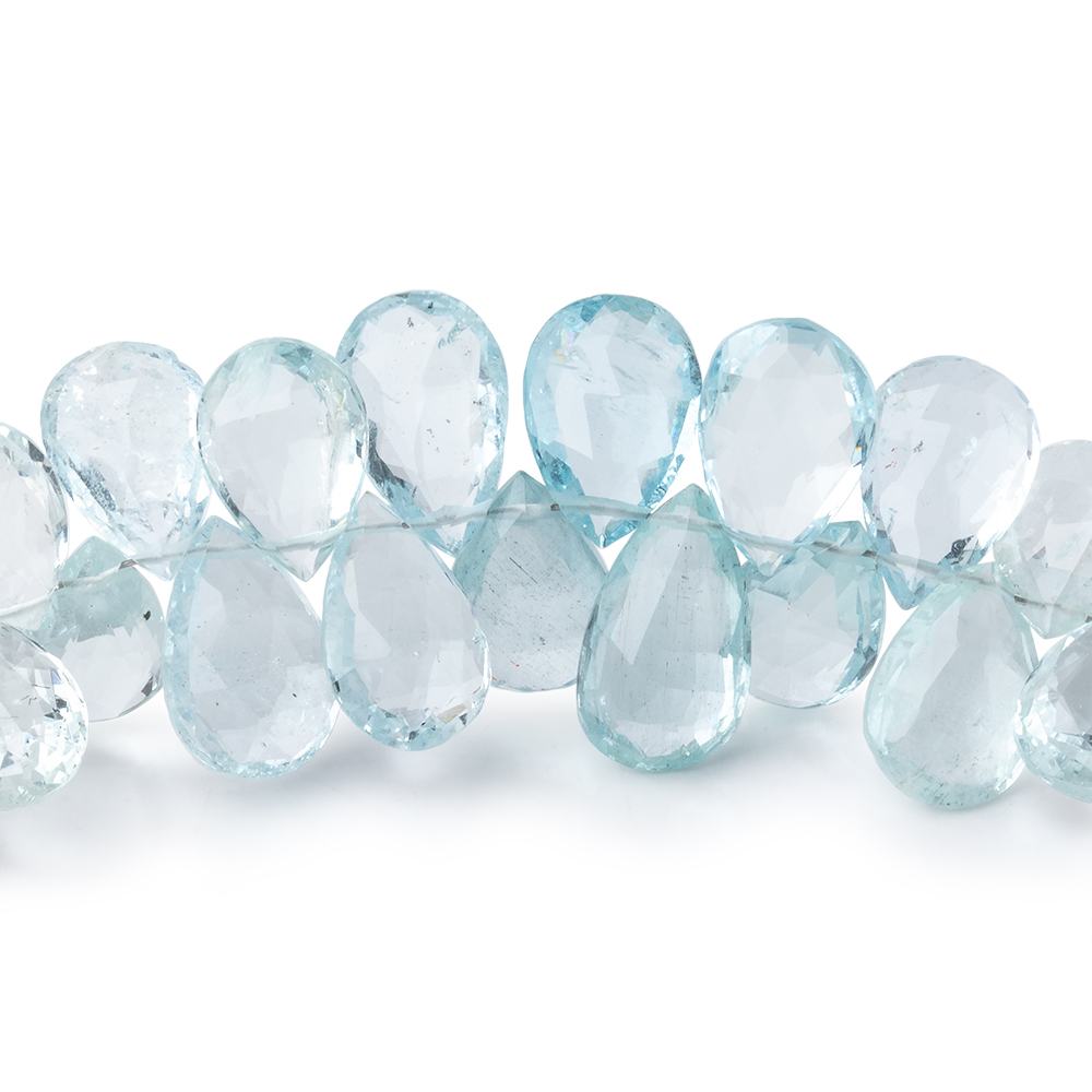 11x7mm Aquamarine Faceted Pear Beads 8 inch 63 beads AA