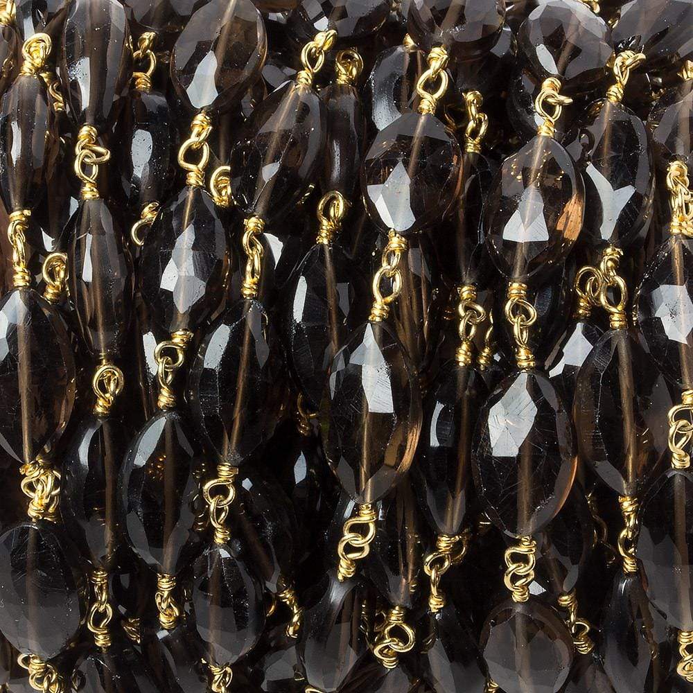 11x7mm Smoky Quartz faceted oval Gold Chain by the foot 19 pieces