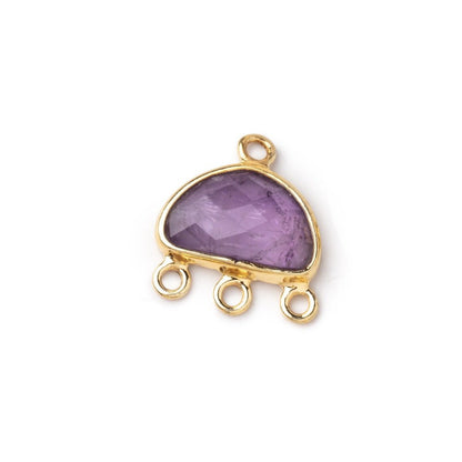 11x7mm Vermeil Bezel Amethyst faceted Half Moon 3 ring Connector 1 piece