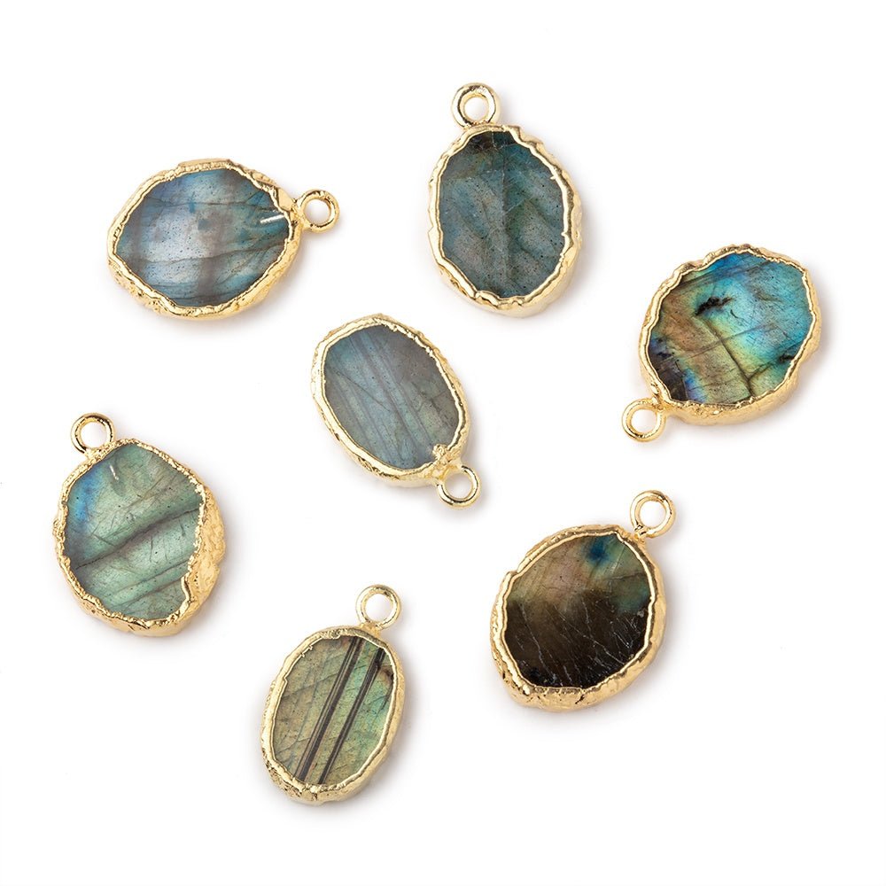 12x10-15x13mm Gold Leafed Labradorite Oval Slice Focal Pendant 1 piece