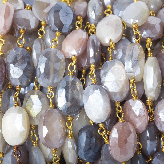 11x8-12x8mm Silver Mystic Multi Moonstone faceted oval Vermeil Chain by the foot 19 beads