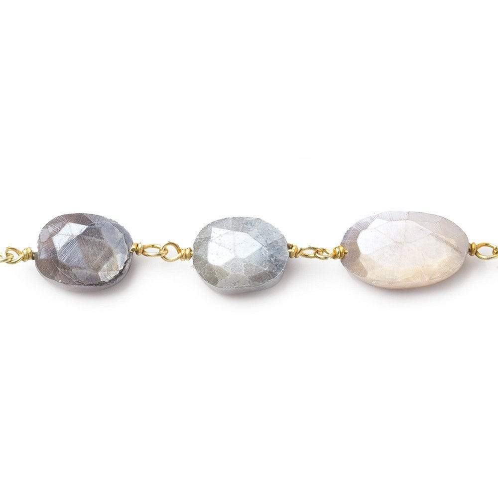 11x8-12x8mm Silver Mystic Multi Moonstone faceted oval Vermeil Chain by the foot 19 beads
