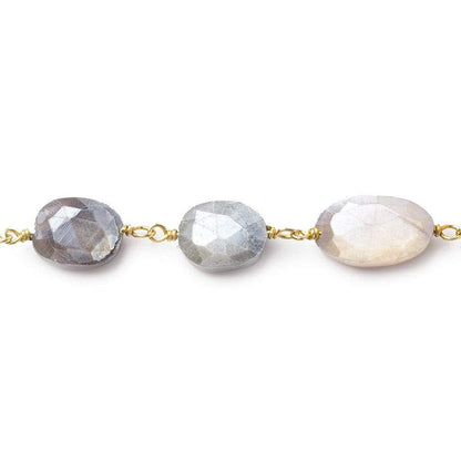 11x8-12x8mm Silver Mystic Multi Moonstone faceted oval Vermeil Chain by the foot 19 beads