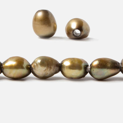 11-13 mm Pea Green Baroque 2.5mm large hole Pearls 15 in.