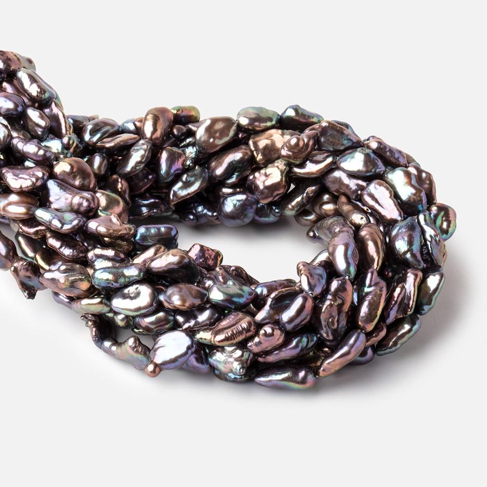 11x8-14x7mm Peacock Keshi Straight Drilled Freshwater Pearls 16 inch 28 Beads