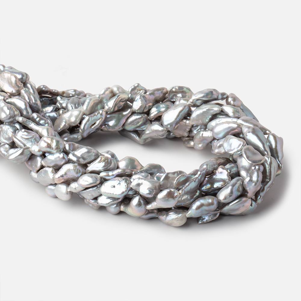 11x8-14x7mm Silver Keshi Straight Drilled Freshwater Pearls 16 inch 28 Beads