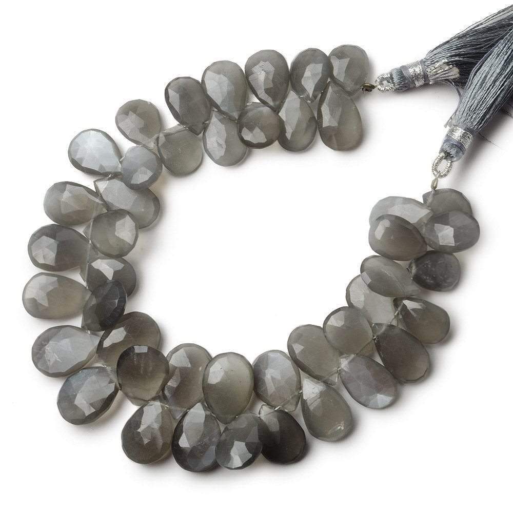 11x8-15x10mm Platinum Grey Moonstone Faceted Pear Beads 7.5 inch 43 pieces A