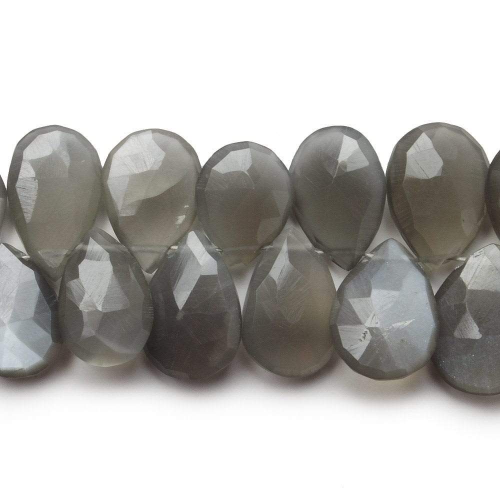 11x8-15x10mm Platinum Grey Moonstone Faceted Pear Beads 7.5 inch 43 pieces A