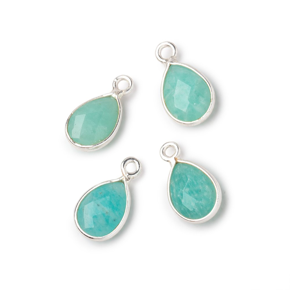 11x8mm .925 Silver Bezel Amazonite Faceted Pear Focal Pendants Set of 4 pieces