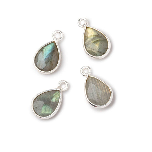 11x8mm .925 Silver Bezel Labradorite Faceted Pear Focal Pendants Set of 4 pieces