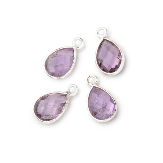 11x8mm .925 Silver Bezel Pink Amethyst Faceted Pear Focal Pendants Set of 4 pieces