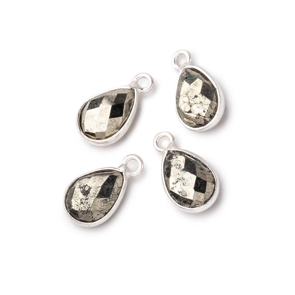 11x8mm .925 Silver Bezel Pyrite Faceted Pear Focal Pendants Set of 4 pieces
