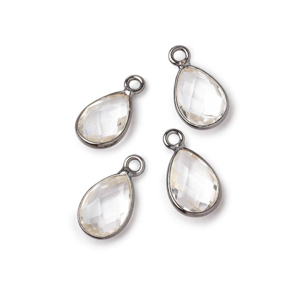 11x8mm Black Gold Bezel Crystal Quartz Faceted Pear Focal Pendants Set of 4 pieces