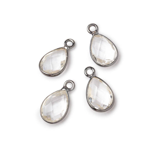 11x8mm Black Gold Bezel Crystal Quartz Faceted Pear Focal Pendants Set of 4 pieces