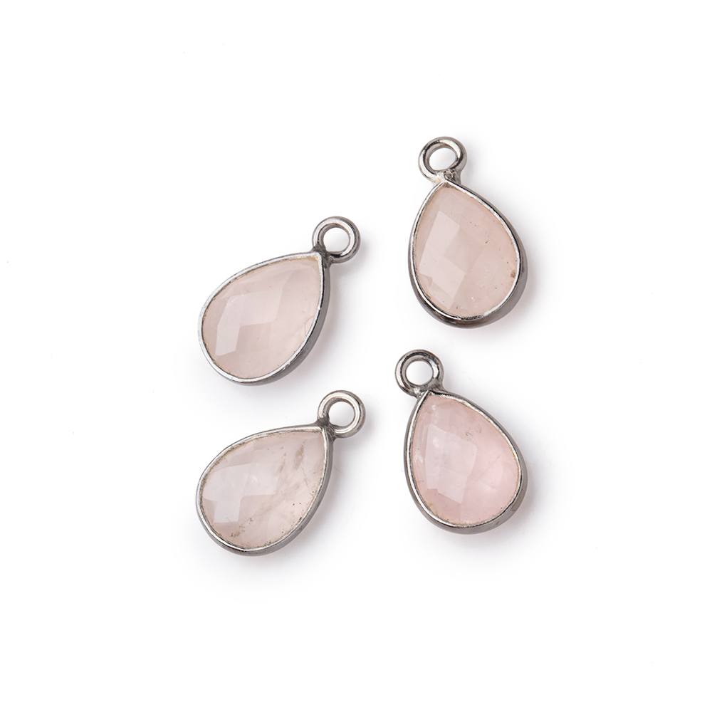 11x8mm Black Gold Bezel Rose Quartz Faceted Pear Focal Pendants Set of 4 pieces