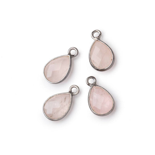 11x8mm Black Gold Bezel Rose Quartz Faceted Pear Focal Pendants Set of 4 pieces