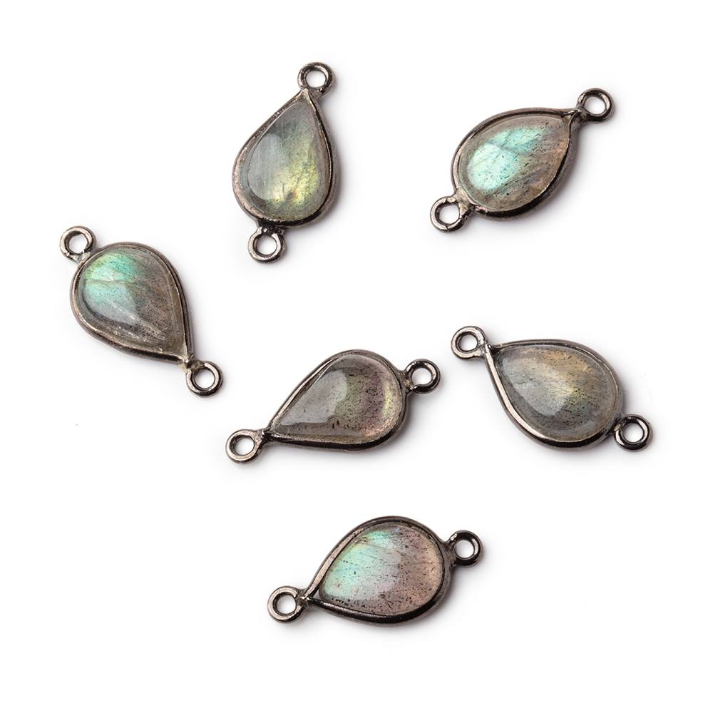 11x8mm Black Gold Bezeled Labradorite plain pear Connector 1 piece