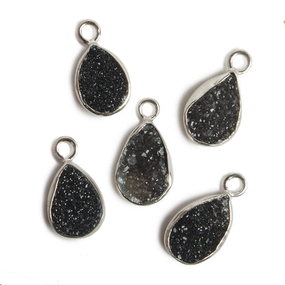 11x8mm Silver Bezel Black Drusy Pear 1 ring Charm Pendant 1 piece