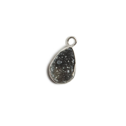 11x8mm Silver Bezel Black Drusy Pear 1 ring Charm Pendant 1 piece