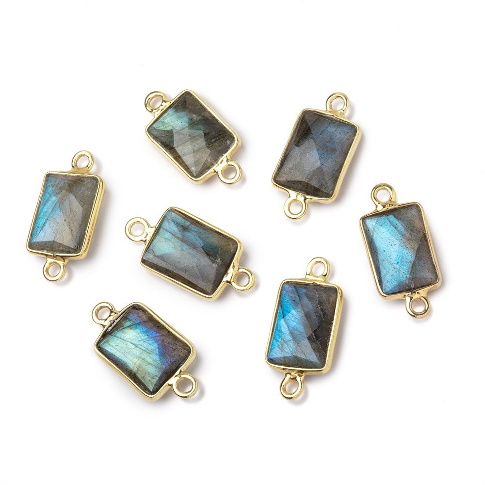11x8mm Vermeil Bezel Labradorite Faceted Rectangle 1 Connector
