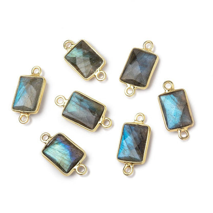 11x8mm Vermeil Bezel Labradorite Faceted Rectangle 1 Connector