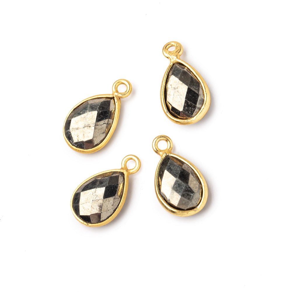 11x8mm Vermeil Bezel Pyrite Faceted Pear Focal Pendants Set of 4 pieces