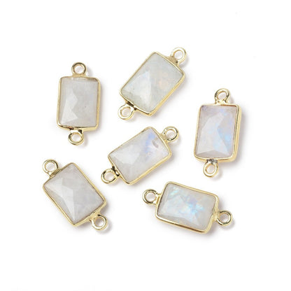 11x8mm Vermeil Bezel Rainbow Moonstone Faceted Rectangle 1 Connector