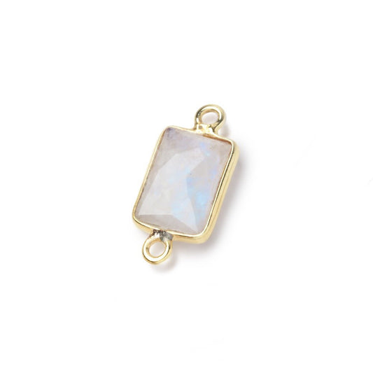 11x8mm Vermeil Bezel Rainbow Moonstone Faceted Rectangle 1 Connector