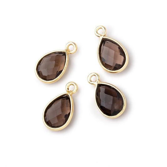 11x8mm Vermeil Bezel Smoky Quartz Faceted Pear Focal Pendants Set of 4 pieces