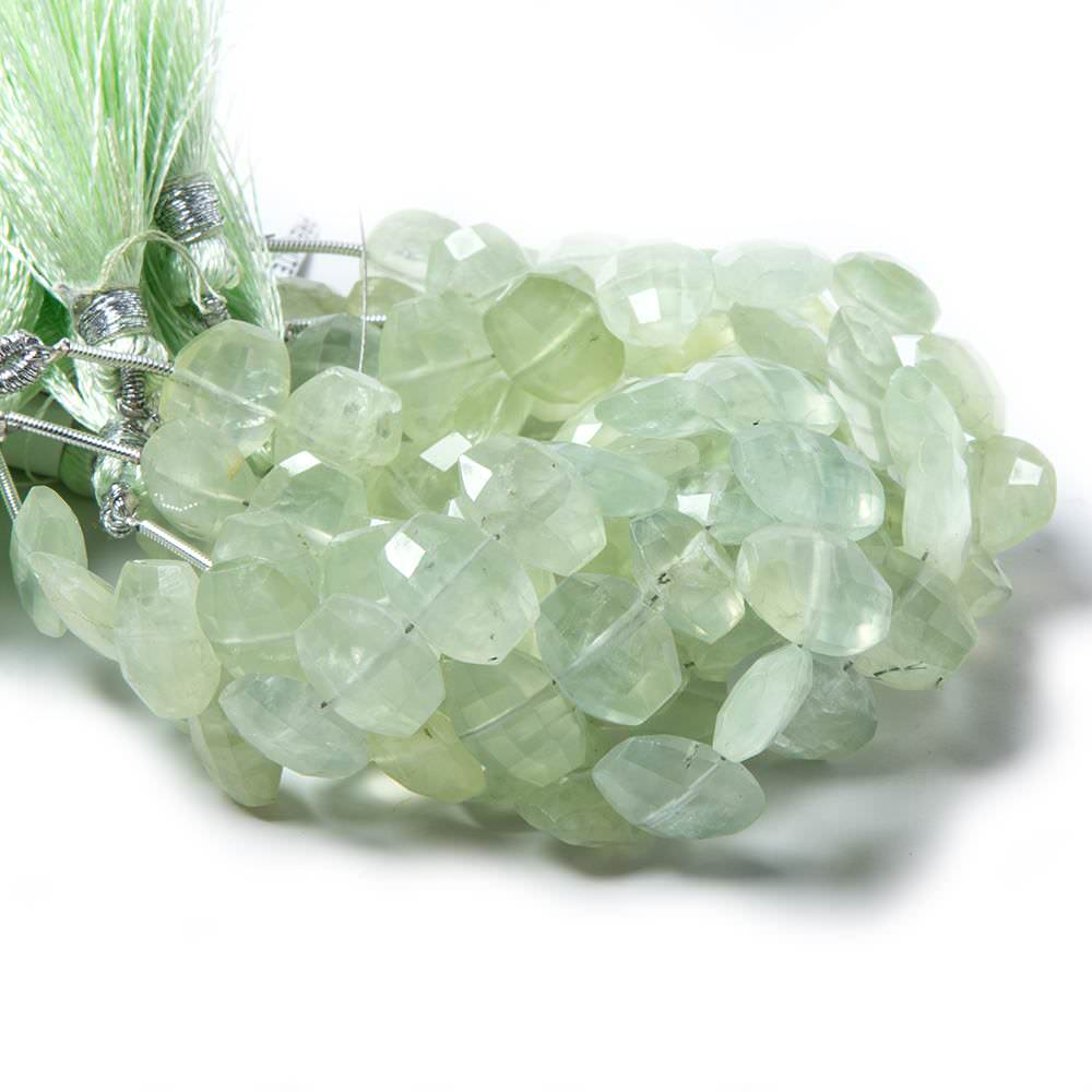 11x9-12.5x9mm Prehnite side drilled Faceted Cushion Beads 5.5 inch 16 pieces