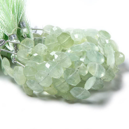 11x9-12.5x9mm Prehnite side drilled Faceted Cushion Beads 5.5 inch 16 pieces