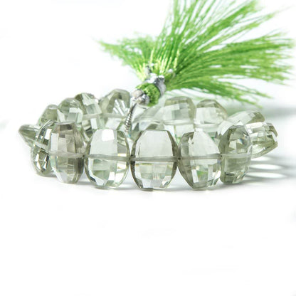 11x9-12x9mm Prasiolite side drilled Faceted Cushion Beads 6 inch 15 pieces