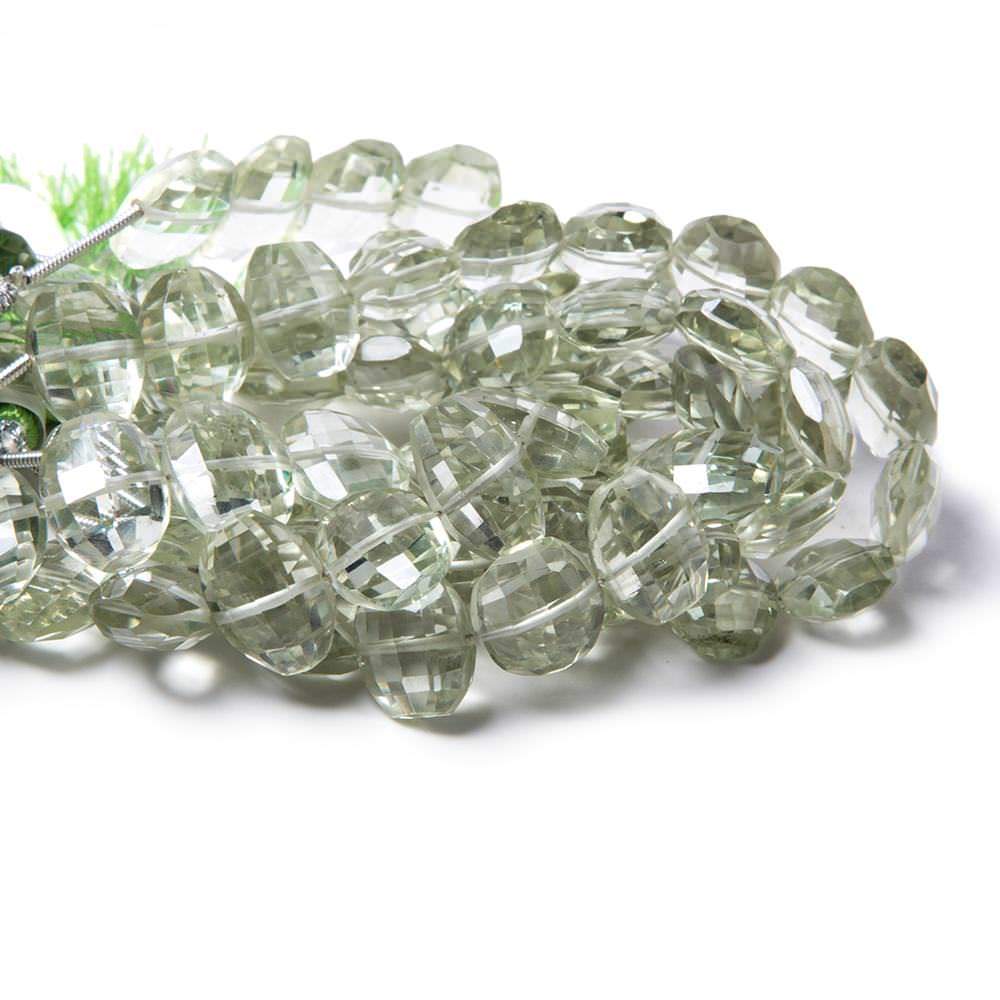 11x9-12x9mm Prasiolite side drilled Faceted Cushion Beads 6 inch 15 pieces
