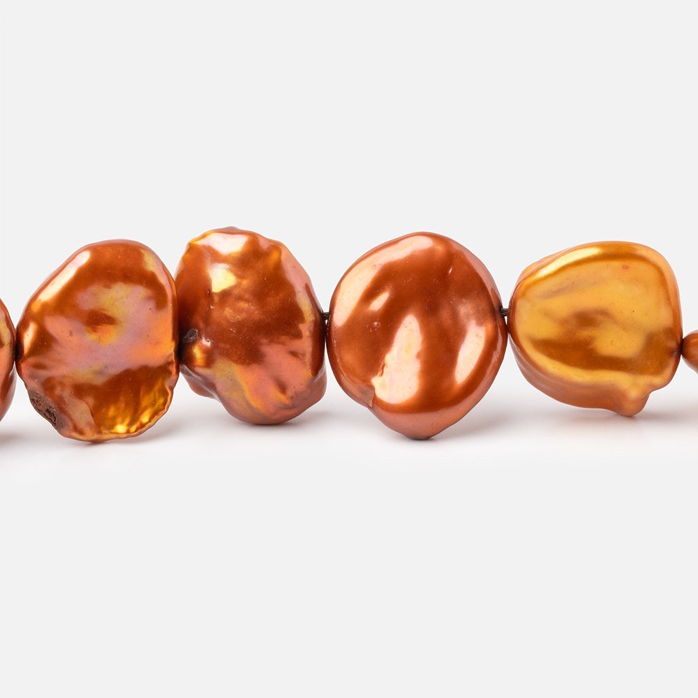 Burnt Orange Keshi Freshwater Pearls 15.5 inch 33 Beads AA