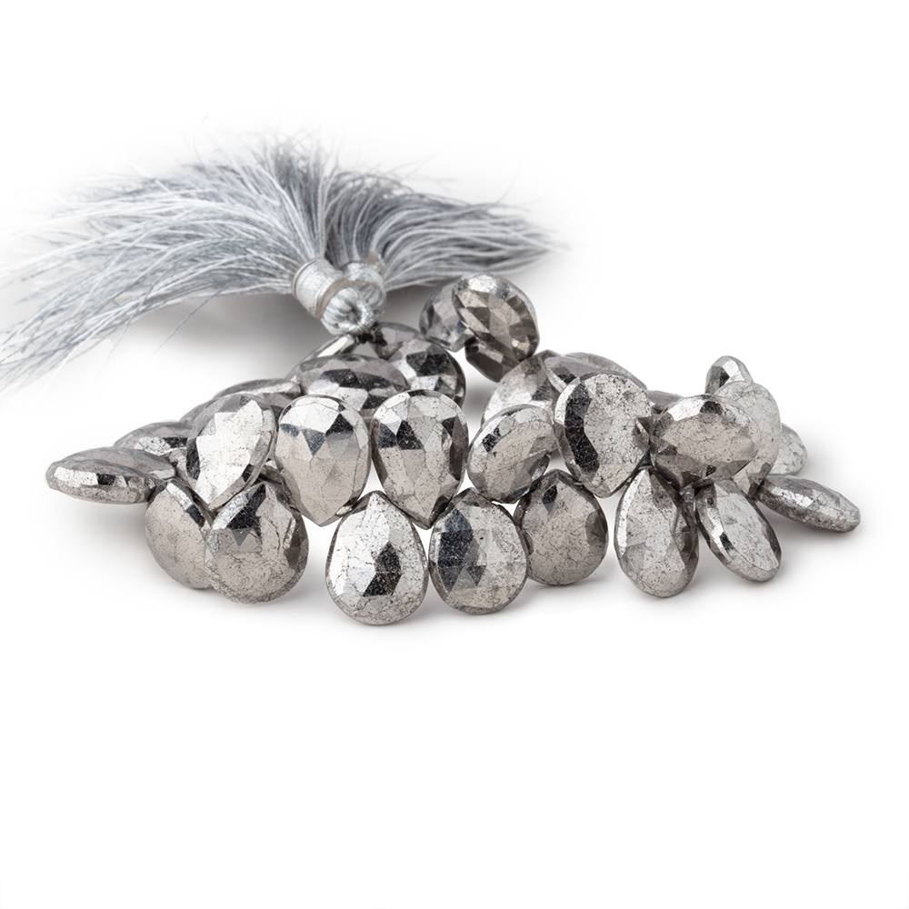 11x9-13x11mm White Pyrite Faceted Pear Beads 7 inch 35 pieces