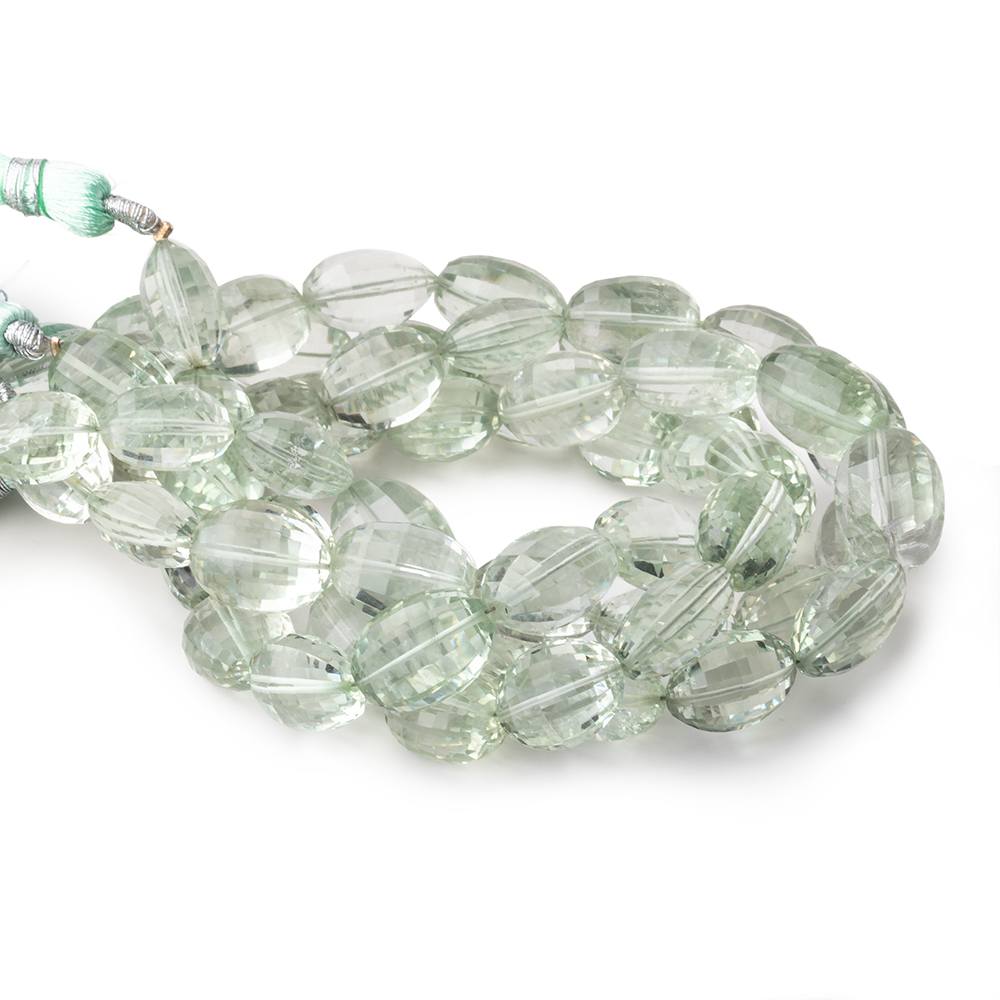 11x9-14x11mm Prasiolite Checkerboard Faceted Oval Beads 9 inch 16 pieces