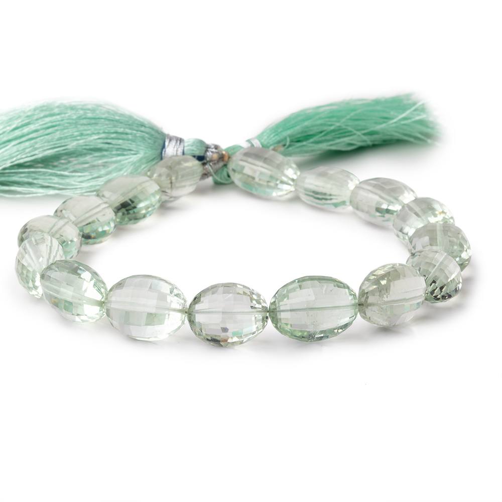 11x9-14x11mm Prasiolite Checkerboard Faceted Oval Beads 9 inch 16 pieces