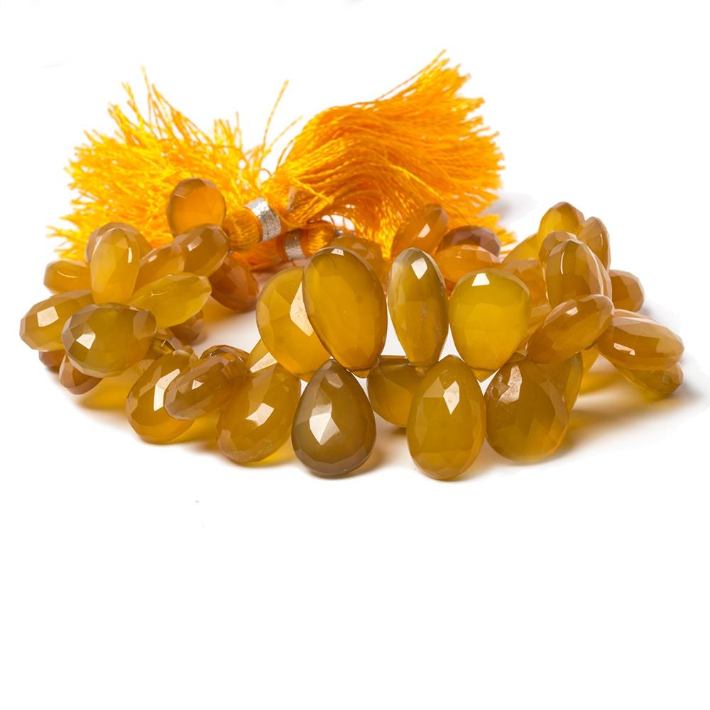 11x9-16x10mm Mustard Yellow Chalcedony Faceted Pear Beads 8 inch 55 pieces