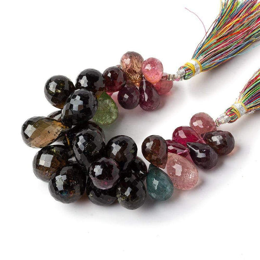 11x9-18x12mm Multi Color Tourmaline Faceted Tear Drop Beads 5 inch 33 pieces AAA
