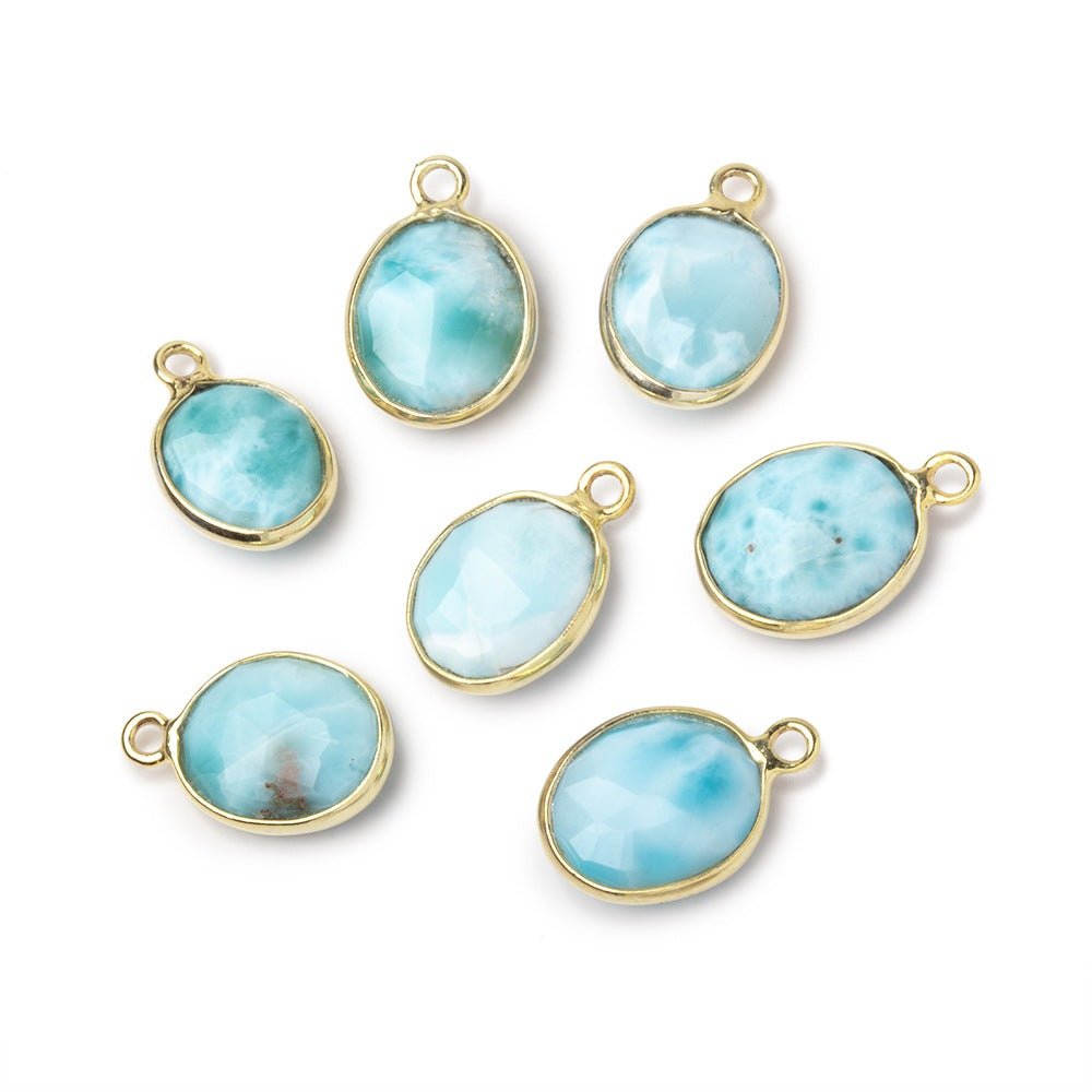 11x9.5mm Vermeil Bezel Larimar Faceted Oval Pendant 1 piece AA