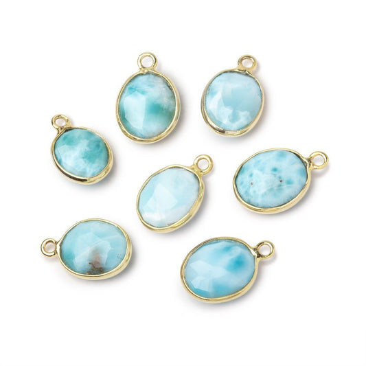 11x9.5mm Vermeil Bezel Larimar Faceted Oval Pendant 1 piece AA