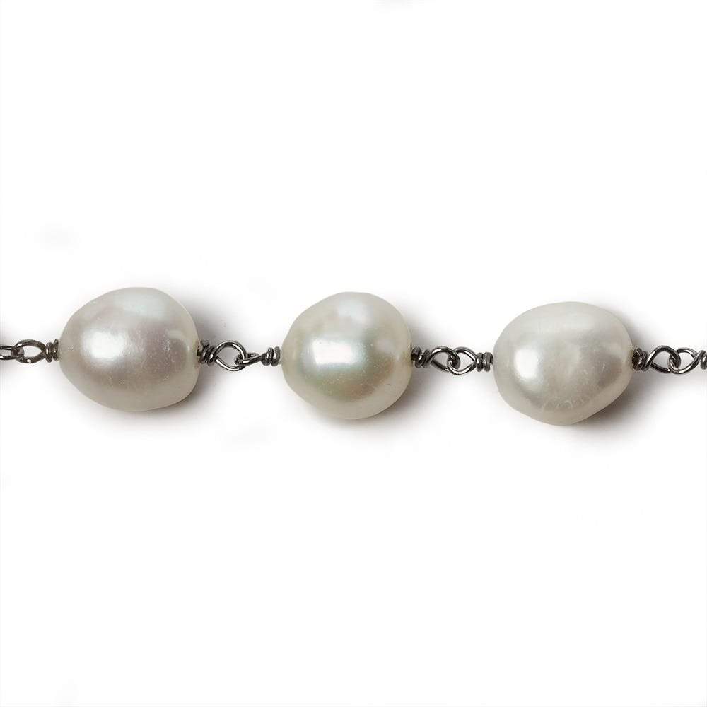 11x9mm Off White Baroque Pearl Black Gold .925 Silver Chain by the foot 18 pieces