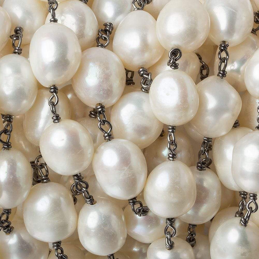 11x9mm Off White Baroque Pearl Black Gold .925 Silver Chain by the foot 18 pieces