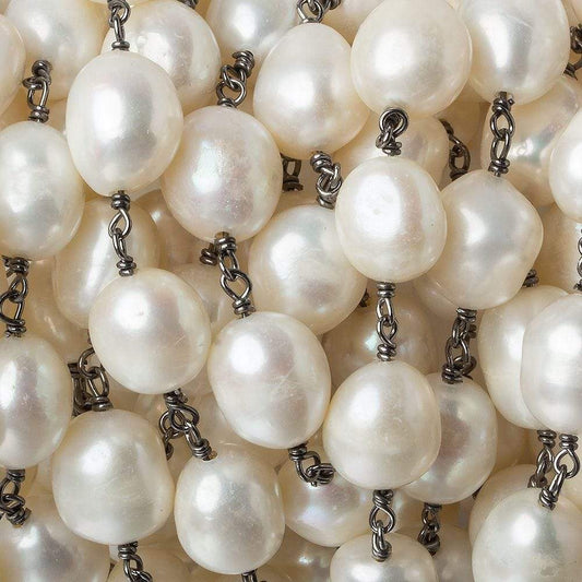 11x9mm Off White Baroque Pearl Black Gold .925 Silver Chain by the foot 18 pieces