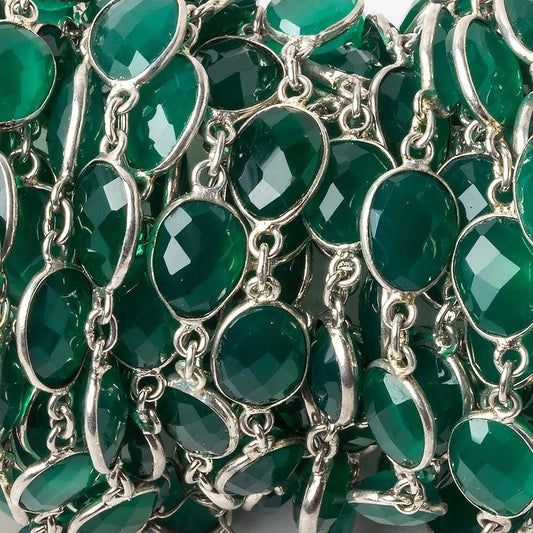11x9mm Silver Bezel Green Onyx Nugget Silver .925 Chain by the foot 18 pieces
