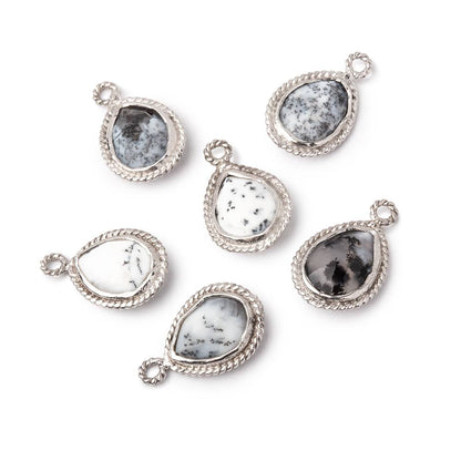 11x9mm Sterling Silver Rope Bezel Dendritic Opal Faceted Pear 1 Pendant