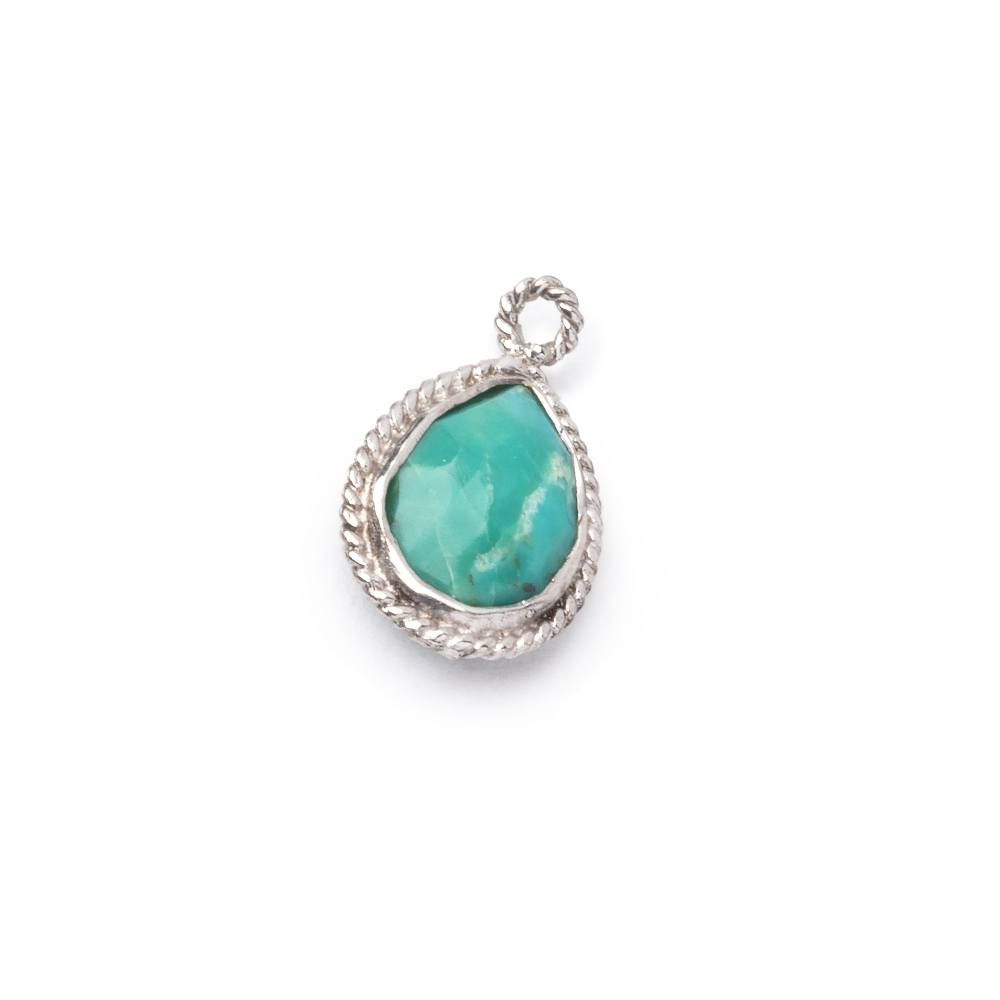 11x9mm Sterling Silver Rope Bezel Turquoise Faceted Pear 1 Pendant
