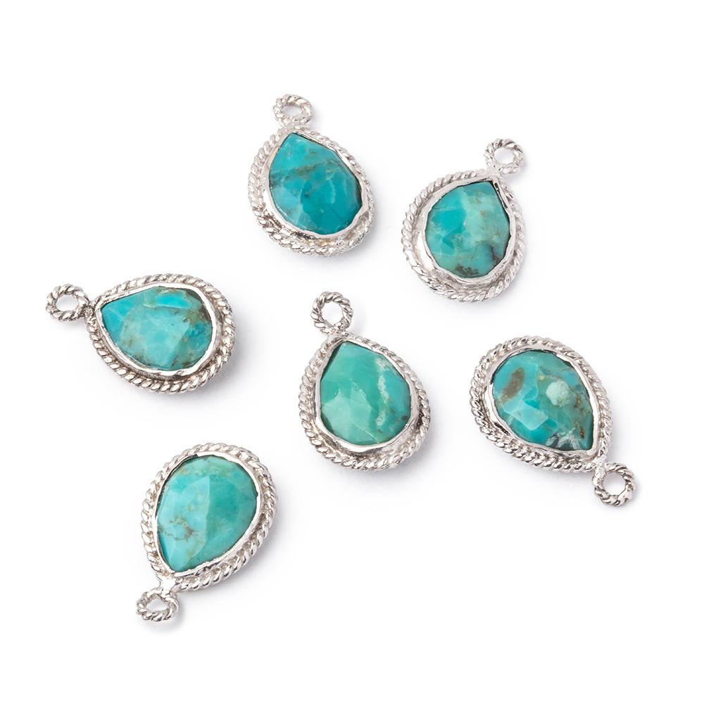 11x9mm Sterling Silver Rope Bezel Turquoise Faceted Pear 1 Pendant