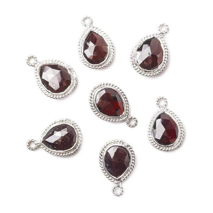11x9mm Sterling Silver Twist Rope Bezel Garnet Faceted Pear Pendant 1 piece