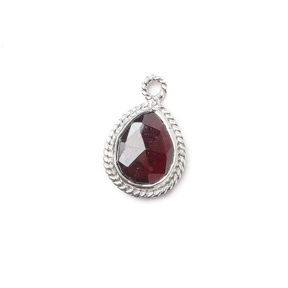 11x9mm Sterling Silver Twist Rope Bezel Garnet Faceted Pear Pendant 1 piece